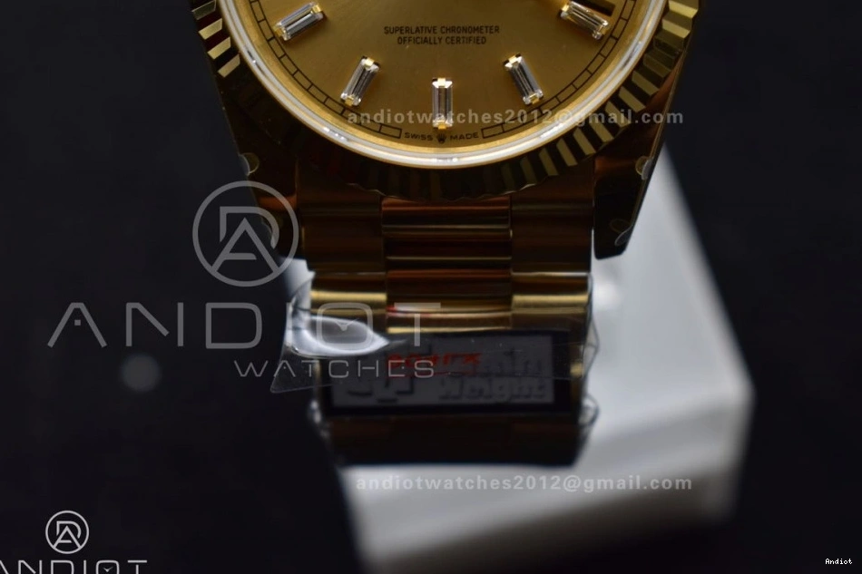 904L QF Stick Best Dial 36 on Gold DayDate YG with (Gain Weight) President vr3255 V5 Diamond Edition Steel Bracelet 1125